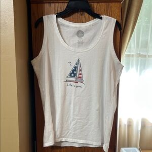 Life Is Good Women's White Tank Top with Sailboat Graphic